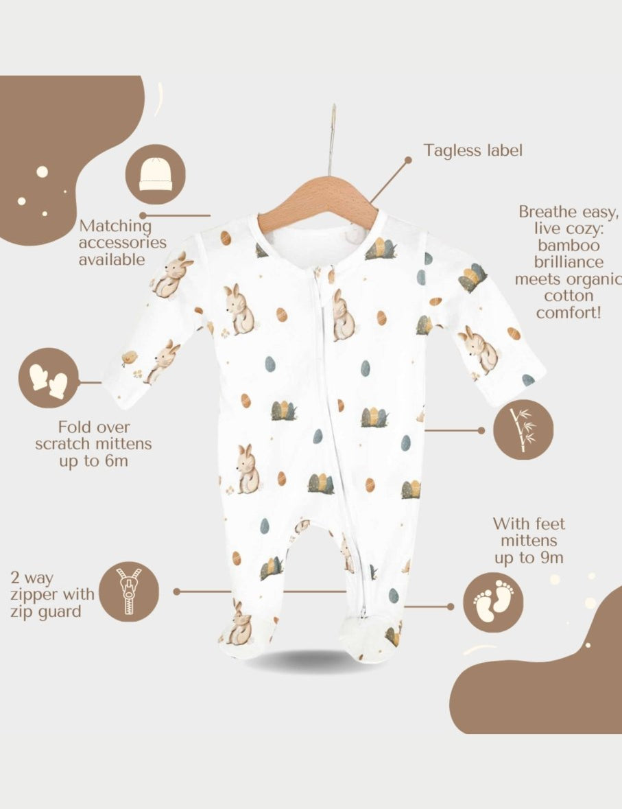 Cozy Easter Bunny Bamboo & Organic Cotton Zip Sleepsuit One Piece - Cozy Crew Club