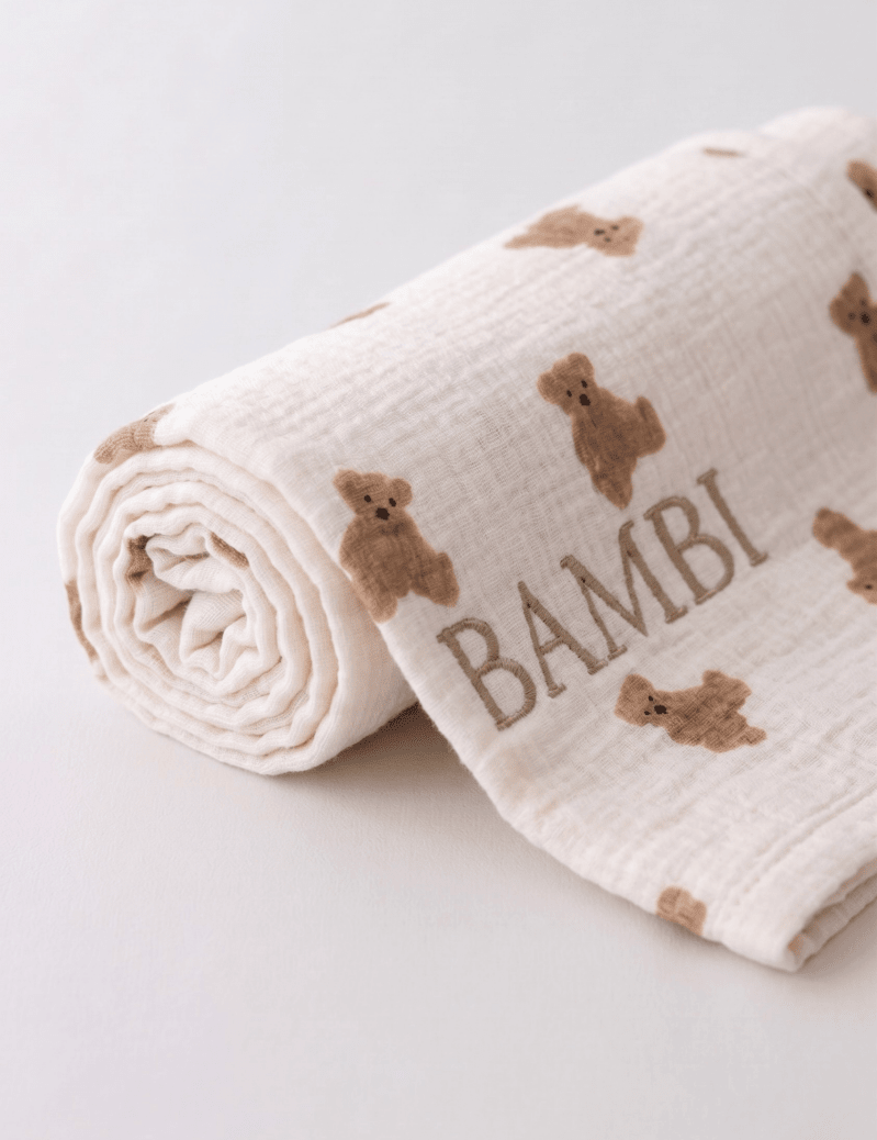 The Bear Muslin Blanket Swaddle - Cozy Crew Club