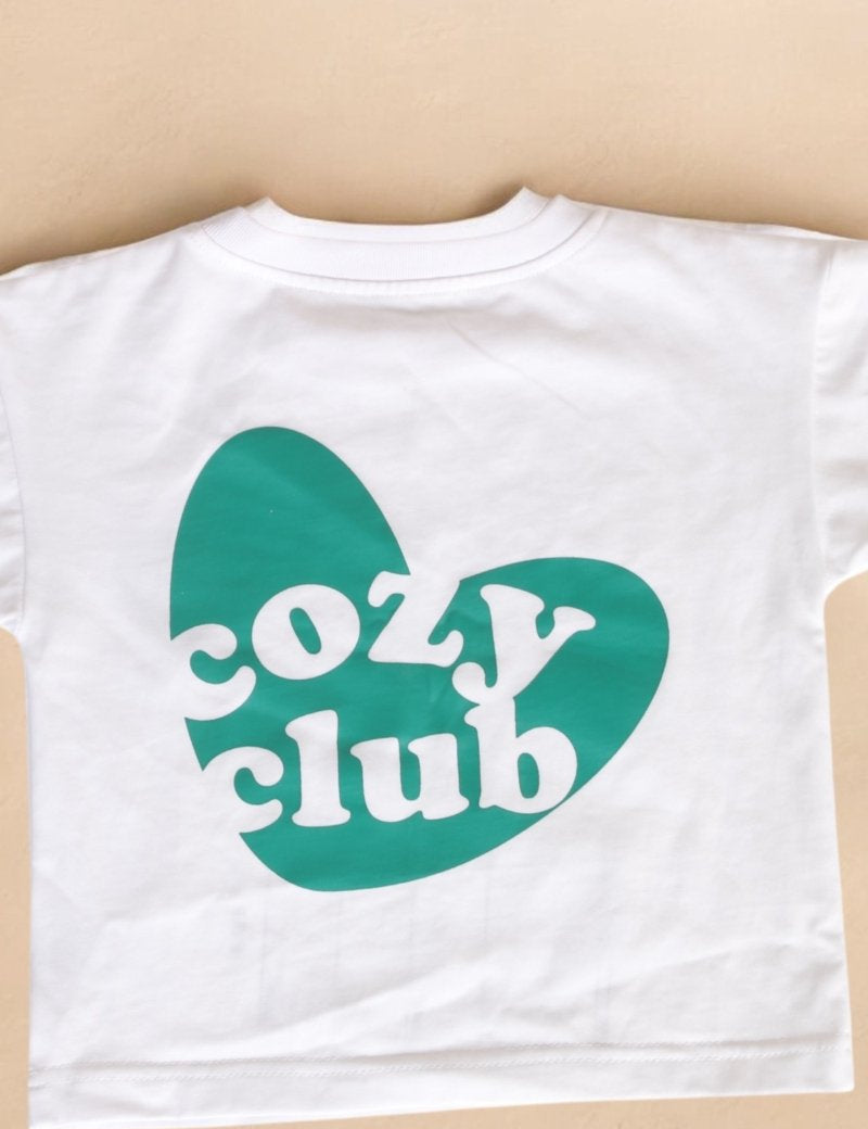 Cozy Heart Club Graphic Tee - White - Green Heart - Cozy Crew Club