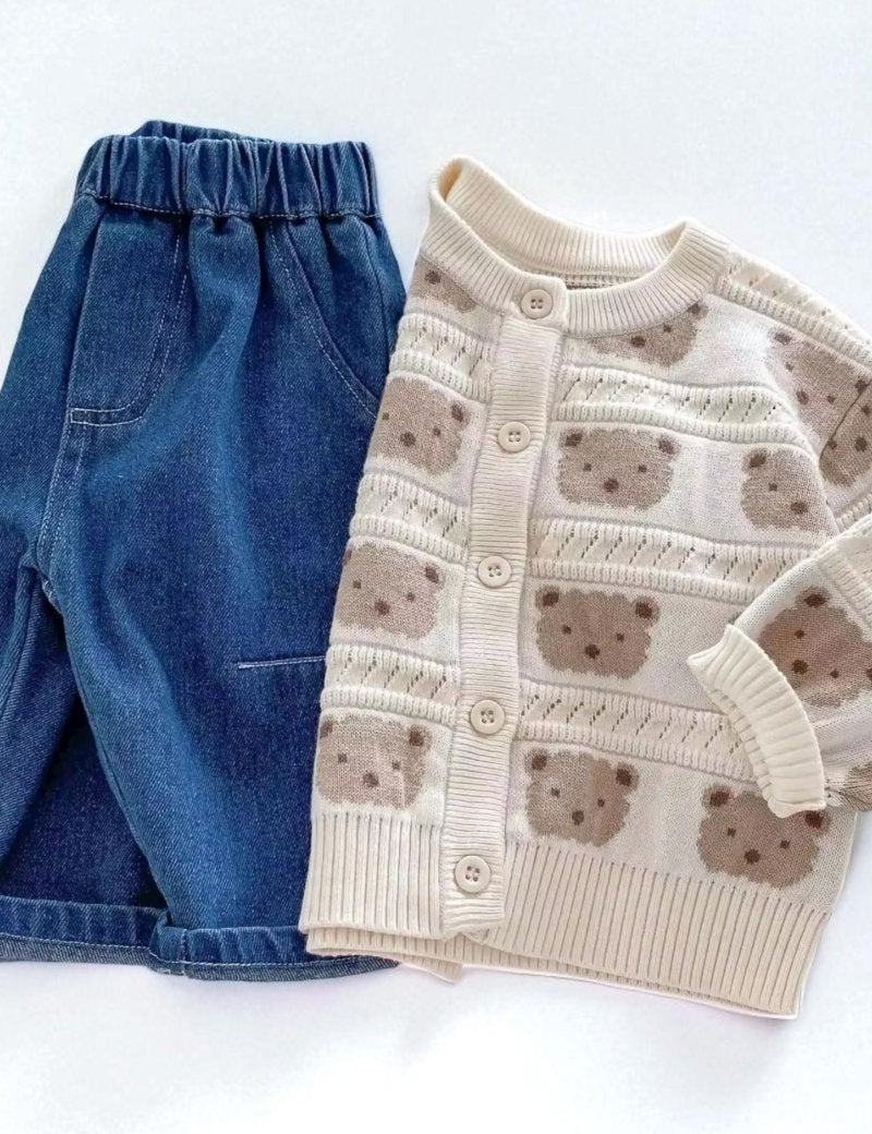 COZY Tonal Bear Cardigan Creme - Cozy Crew Club