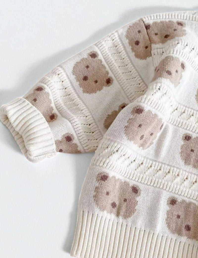 COZY Tonal Bear Cardigan Creme - Cozy Crew Club