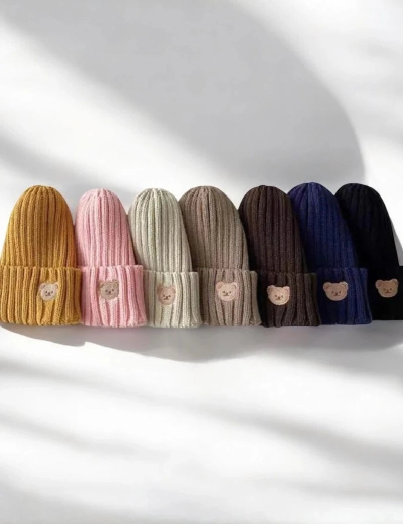 Knitted Bear Beanie Hats Multiple Colours - Cozy Crew Club