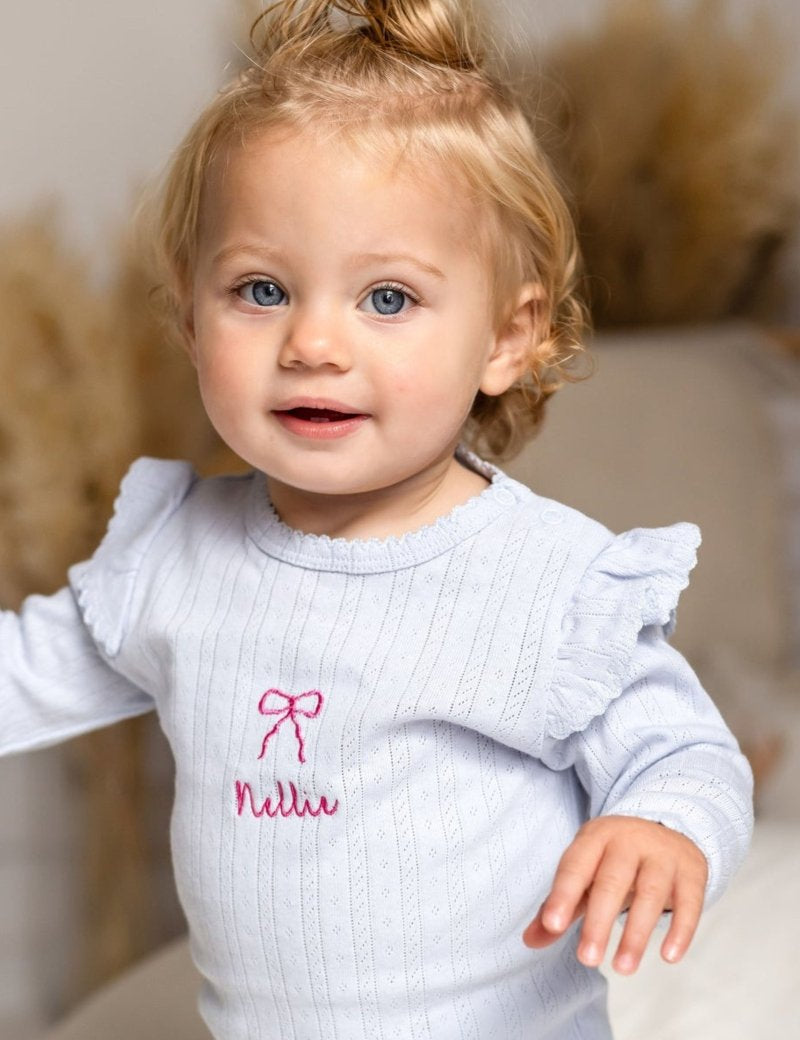 Knitted Bow Frill Romper Personalsied - Cozy Crew Club