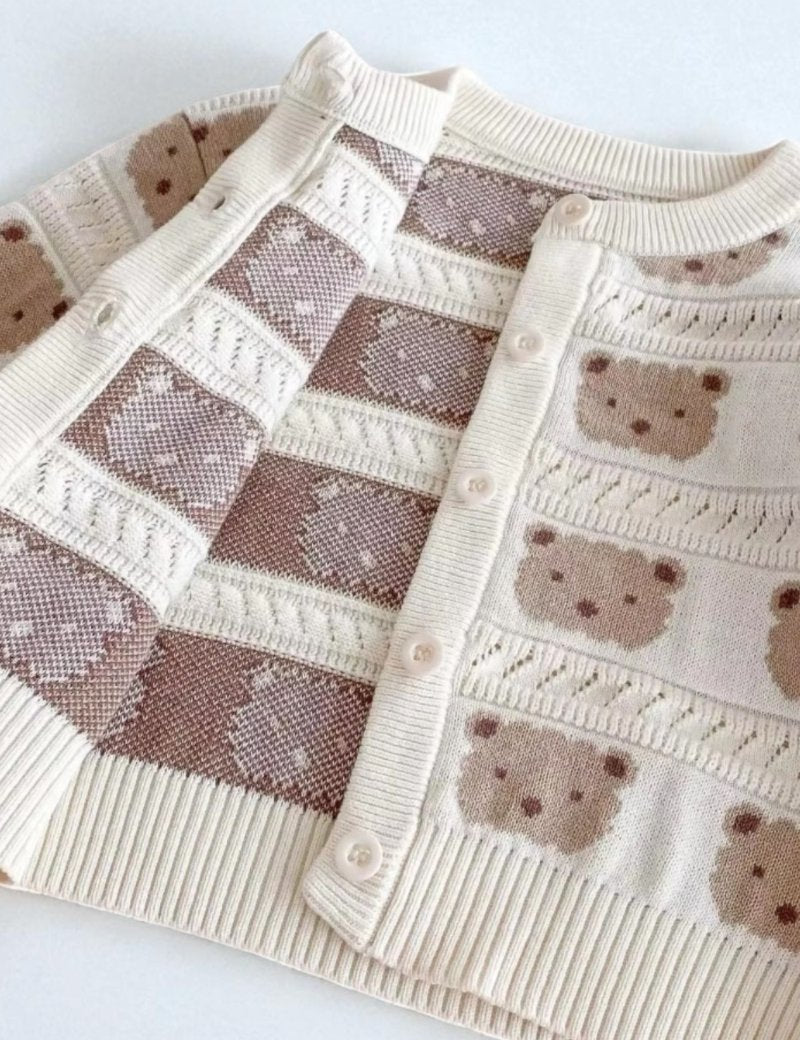COZY Tonal Bear Cardigan Creme - Cozy Crew Club