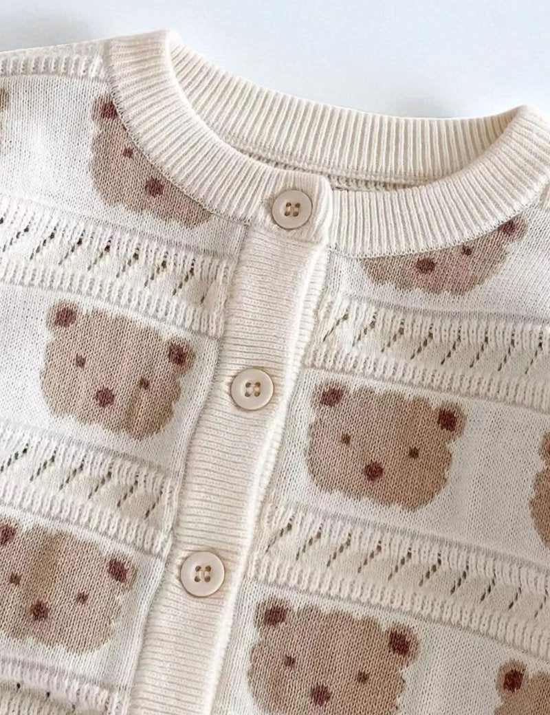 COZY Tonal Bear Cardigan Creme - Cozy Crew Club