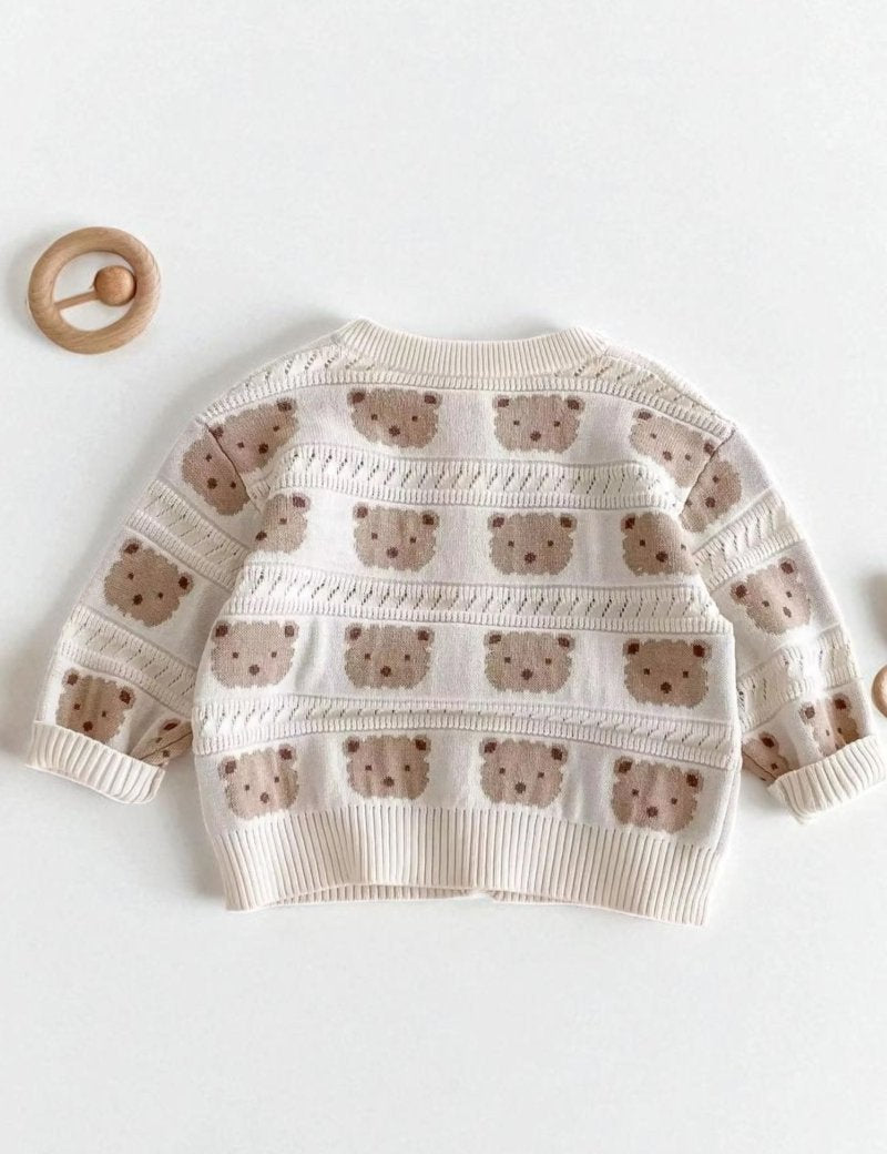COZY Tonal Bear Cardigan Creme - Cozy Crew Club