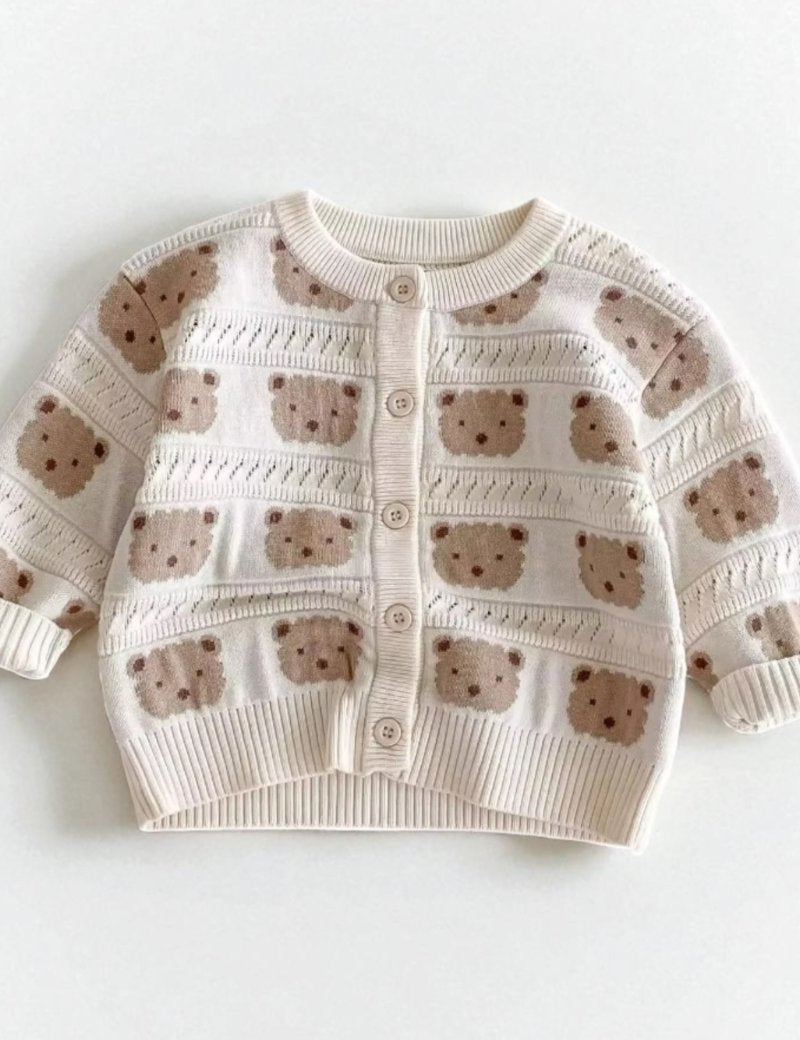 COZY Tonal Bear Cardigan Creme - Cozy Crew Club