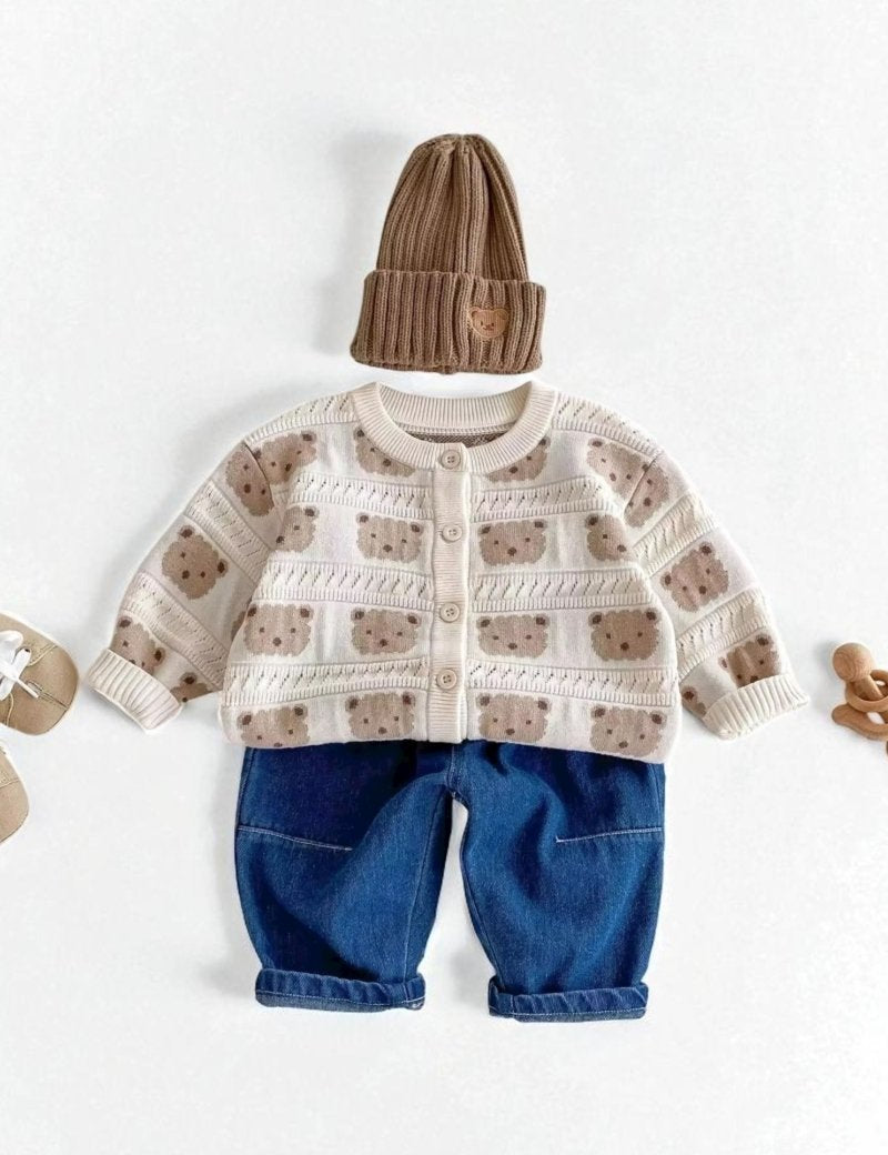COZY Tonal Bear Cardigan Creme - Cozy Crew Club