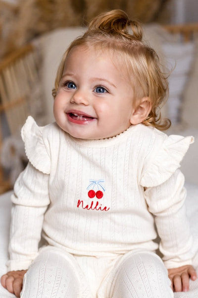 Knitted Cherry Romper Frill Design
