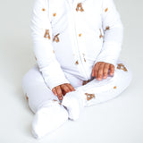 Combinaison de nuit zippée en bambou avec ours en une seule pièce