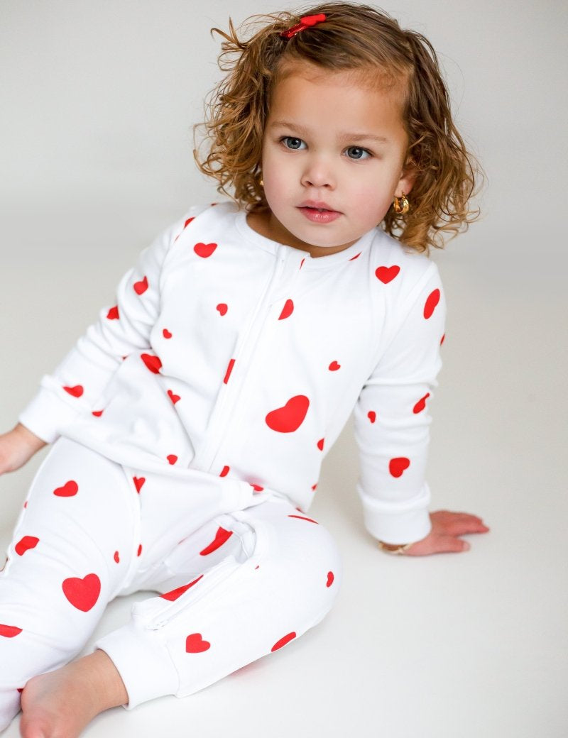 Love Heart Bamboo & Organic Cotton Zip Sleepsuit One Piece - Cozy Crew Club
