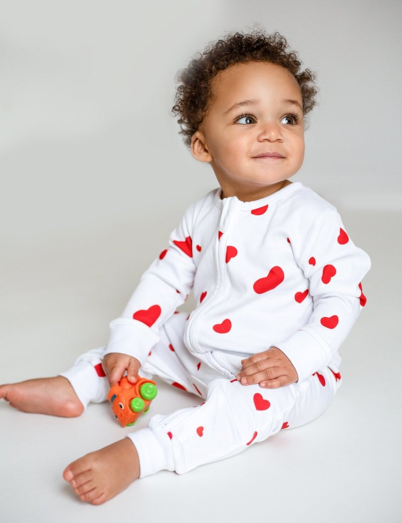 Love Heart Bamboo & Organic Cotton Zip Sleepsuit One Piece - Cozy Crew Club