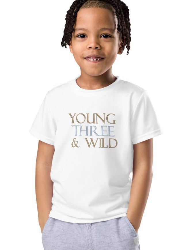 Young THREE & Wild 3rd Birthday T-Shirt Personalised - Cozy Crew Club
