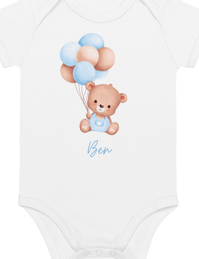 Personalised Name Bear Blue Baloon Bodysuit - Cozy Crew Club
