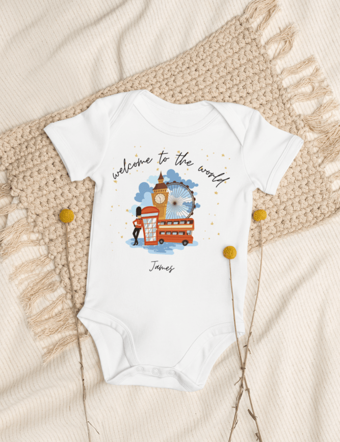 Welcome to the World London Town (Personalised Name Bodysuit) - Cozy Crew Club
