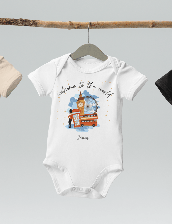 Welcome to the World London Town (Personalised Name Bodysuit) - Cozy Crew Club
