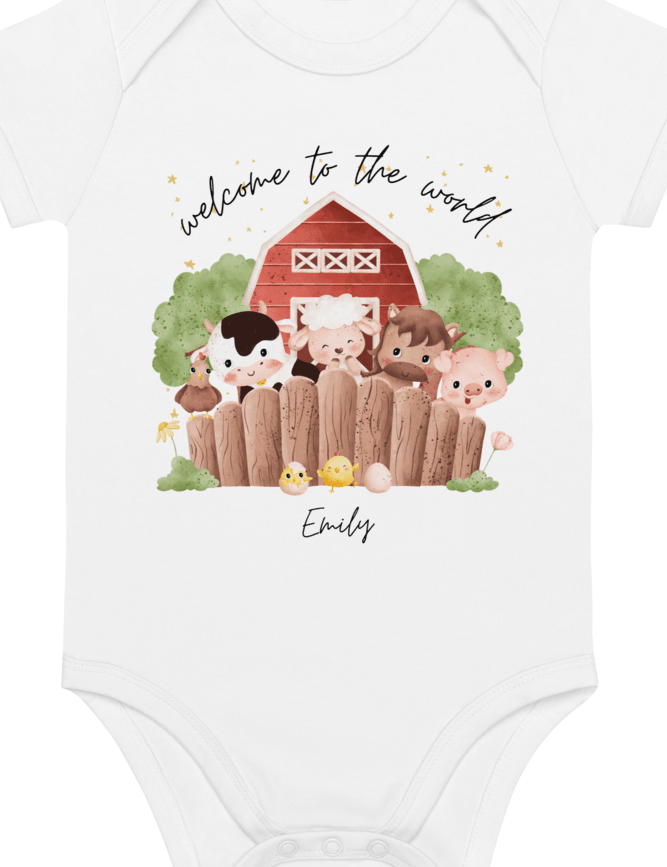 Welcome to the World Farm Animals (Personalised Name Bodysuit) - Cozy Crew Club