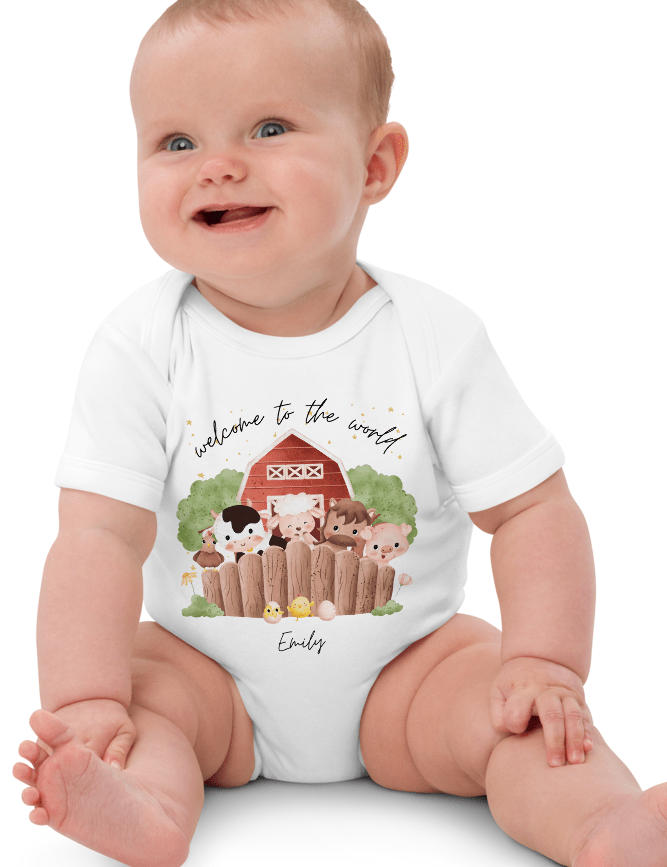 Welcome to the World Farm Animals (Personalised Name Bodysuit) - Cozy Crew Club