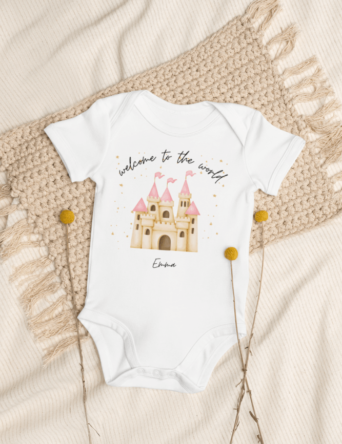Welcome to the World Princess Castle (Personalised Name Bodysuit) - Cozy Crew Club