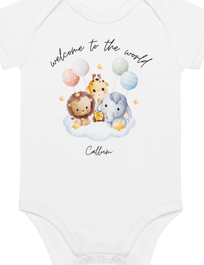 Welcome to the World Safari Balloons (Personalised Name Bodysuit) - Cozy Crew Club