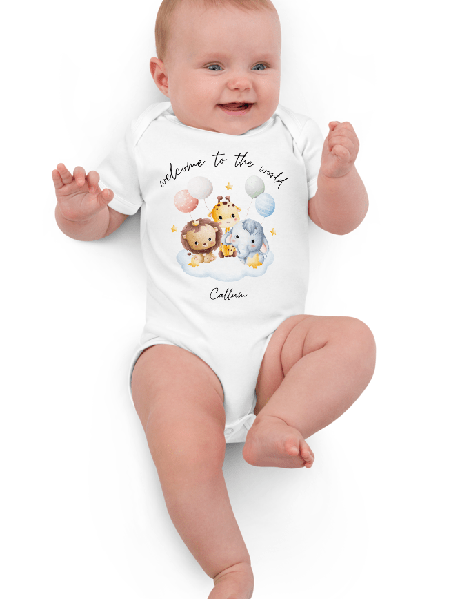 Welcome to the World Safari Balloons (Personalised Name Bodysuit) - Cozy Crew Club