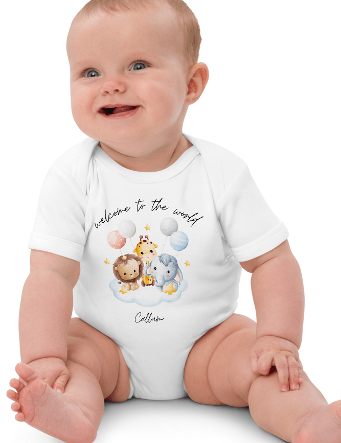 Welcome to the World Safari Balloons (Personalised Name Bodysuit) - Cozy Crew Club