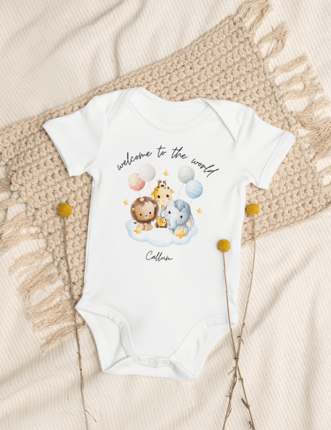 Welcome to the World Safari Balloons (Personalised Name Bodysuit) - Cozy Crew Club