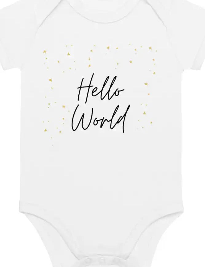 Hello World Bodysuit White 100% Cotton - Cozy Crew Club