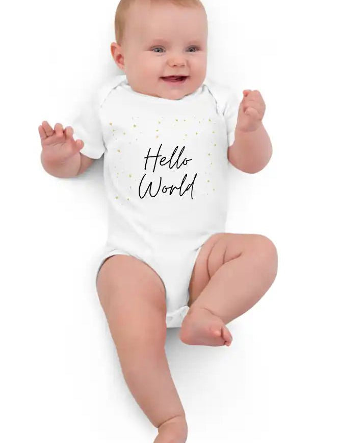 Hello World Bodysuit White 100% Cotton - Cozy Crew Club