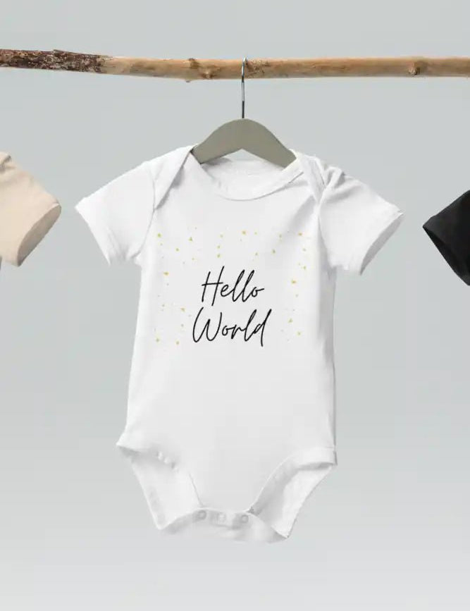 Hello World Bodysuit White 100% Cotton - Cozy Crew Club