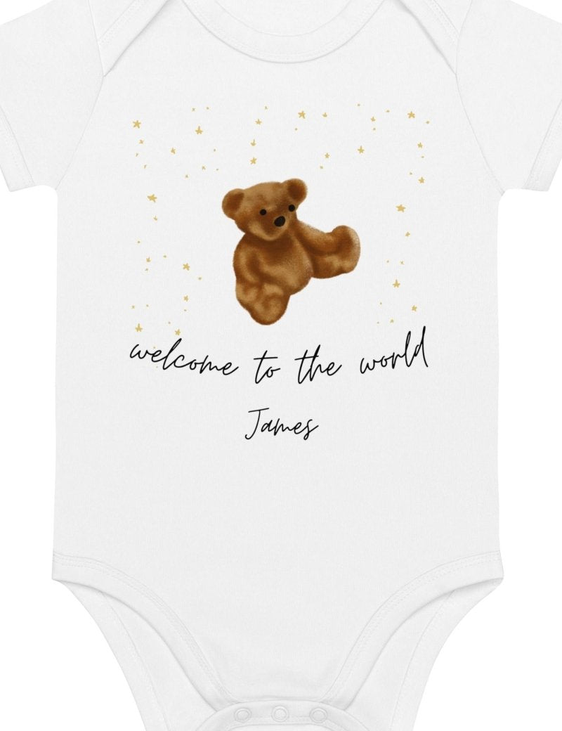 Welcome to the World (Personalised Name Bear Bodysuit) - Cozy Crew Club