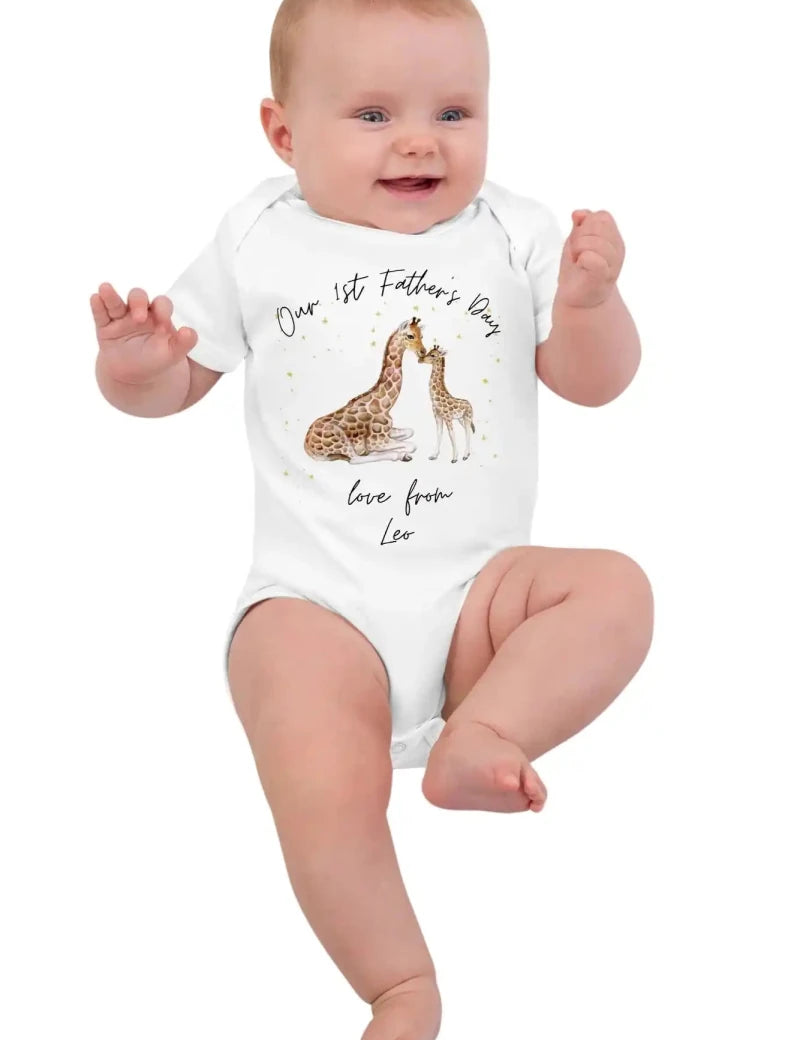 Our First Father's Day (Personalised Giraffe Bodysuit) - Cozy Crew Club