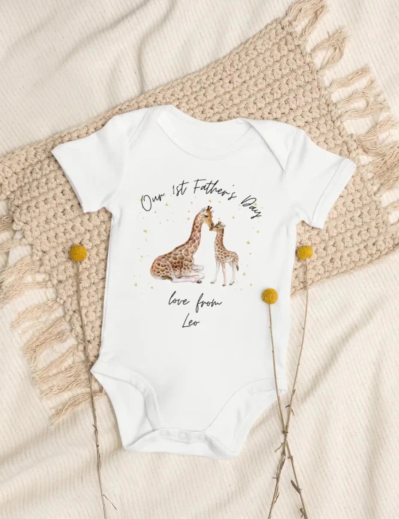 Our First Father's Day (Personalised Giraffe Bodysuit) - Cozy Crew Club