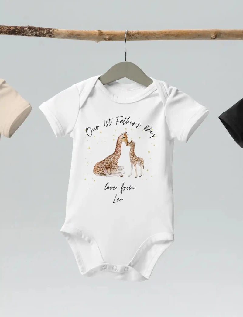 Our First Father's Day (Personalised Giraffe Bodysuit) - Cozy Crew Club