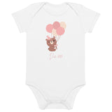 Bär hält Luftballons Baby Mädchen fällig Body