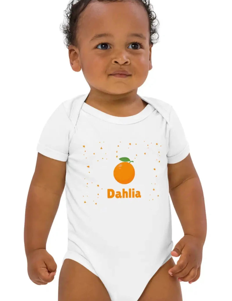 Orange Personalised Bodysuit in White - Cozy Crew Club