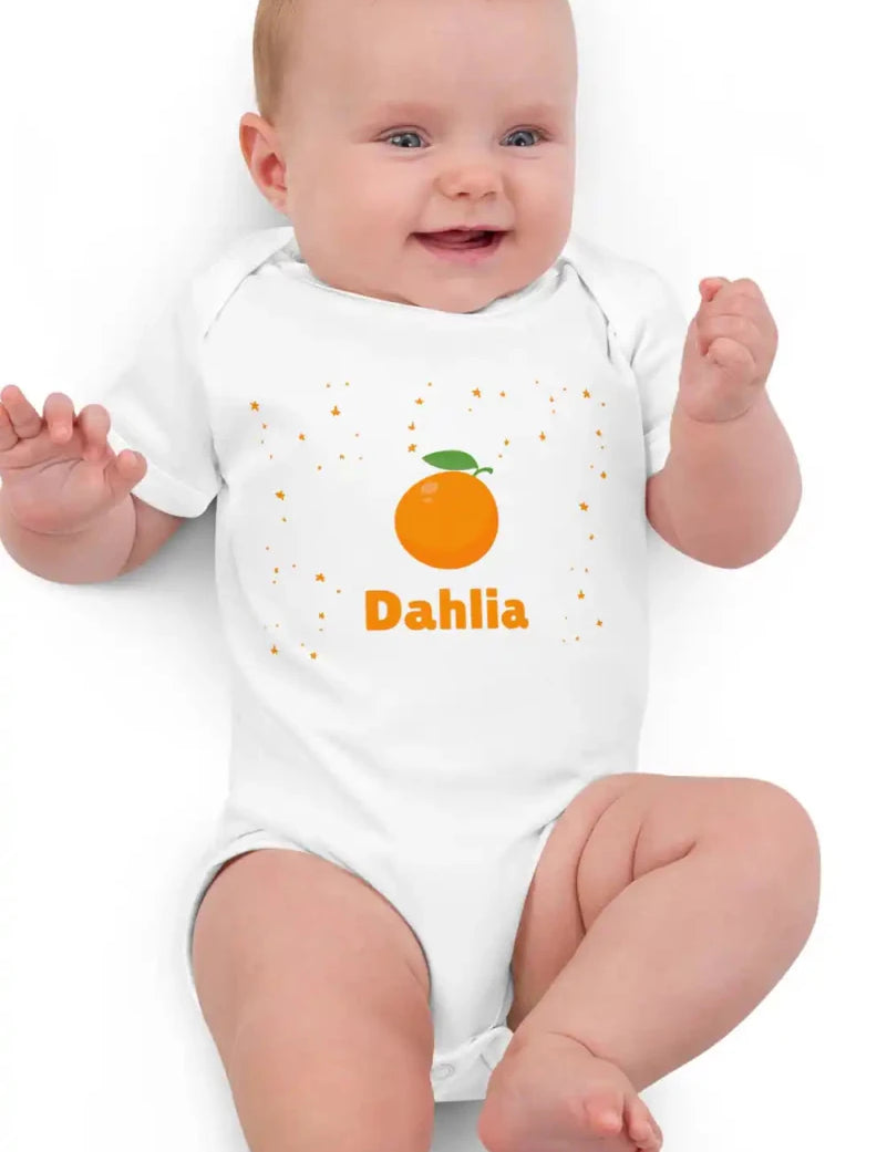 Orange Personalised Bodysuit in White - Cozy Crew Club