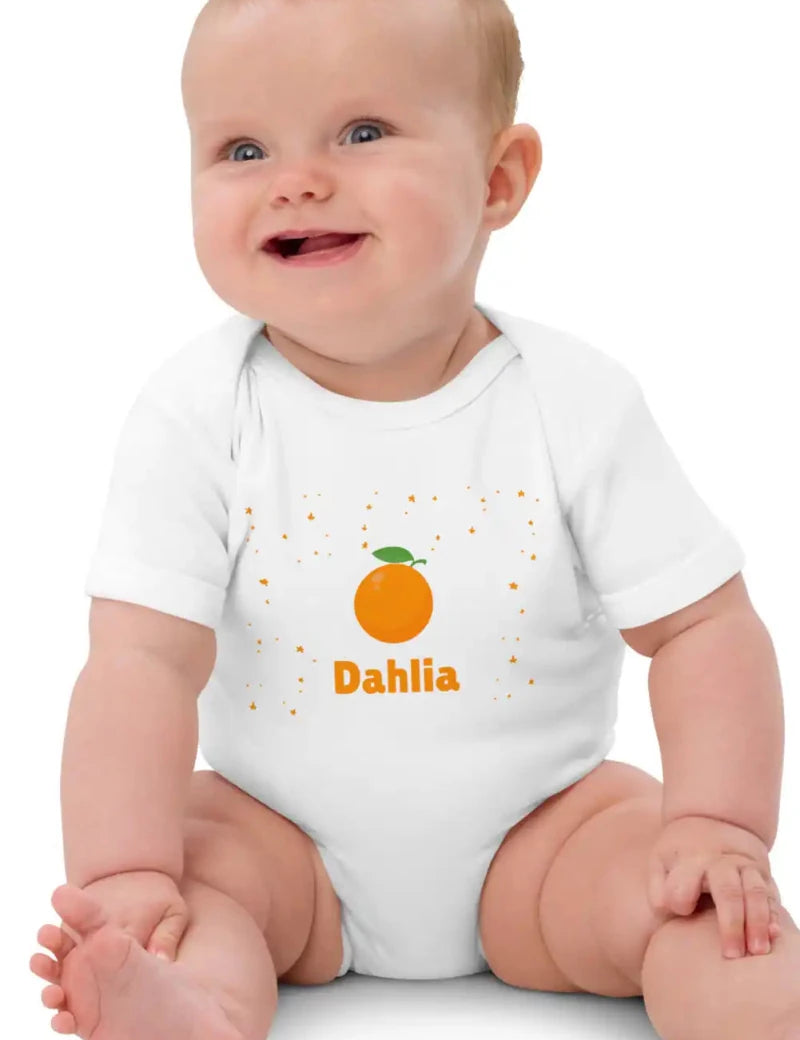 Orange Personalised Bodysuit in White - Cozy Crew Club