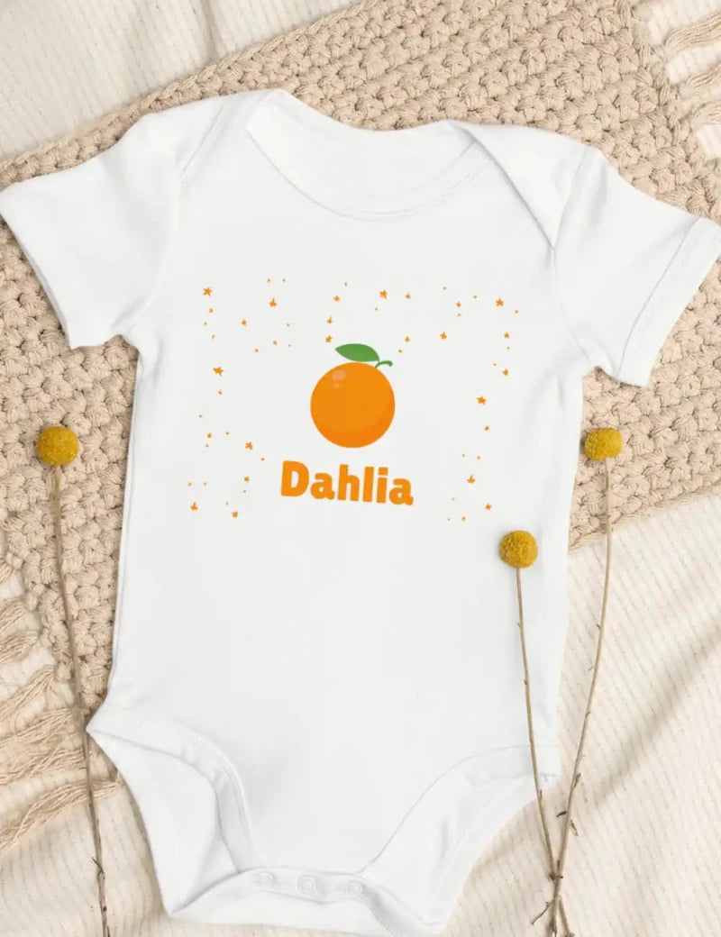 Orange Personalised Bodysuit in White - Cozy Crew Club
