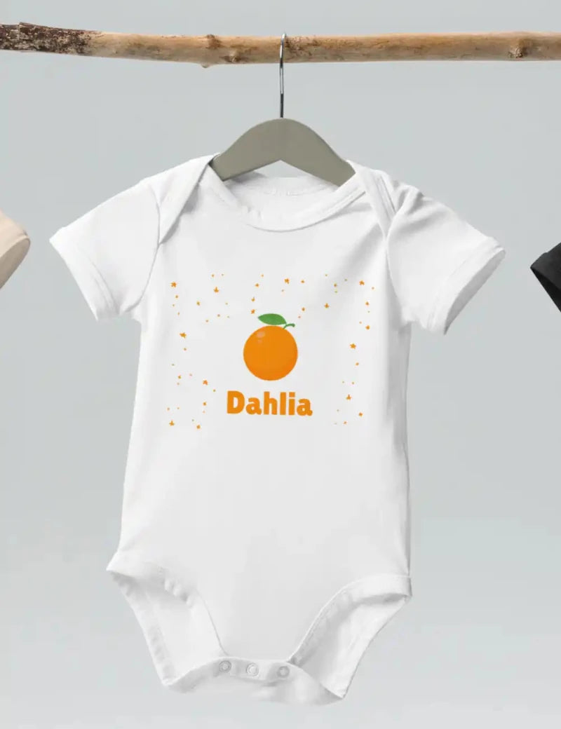 Orange Personalised Bodysuit in White - Cozy Crew Club