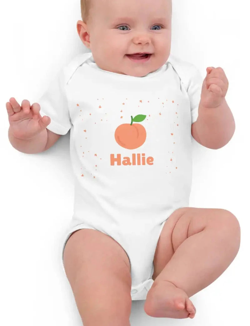 Peach Personalised Bodysuit in White - Cozy Crew Club
