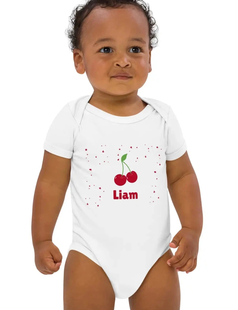 Cherry Personalised Bodysuit in White - Cozy Crew Club