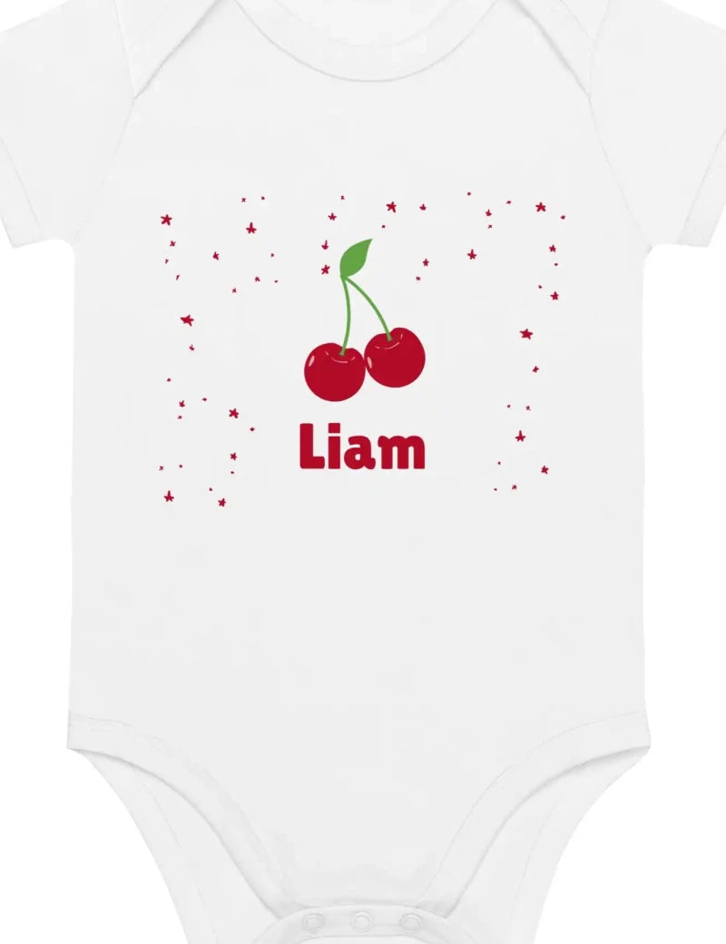 Cherry Personalised Bodysuit in White - Cozy Crew Club