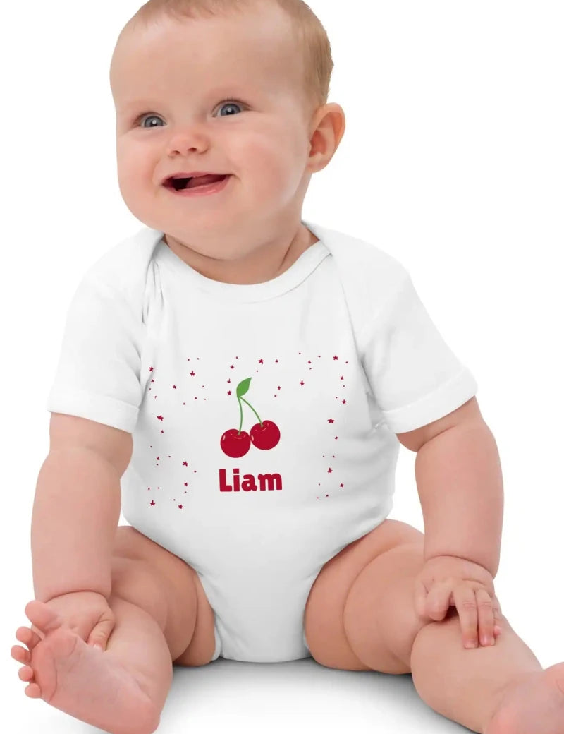 Cherry Personalised Bodysuit in White - Cozy Crew Club