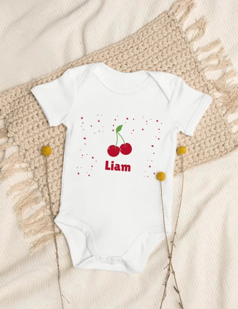 Cherry Personalised Bodysuit in White - Cozy Crew Club