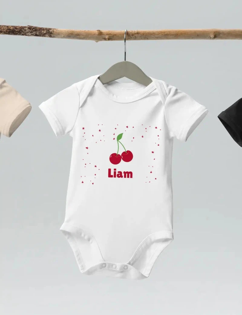 Cherry Personalised Bodysuit in White - Cozy Crew Club