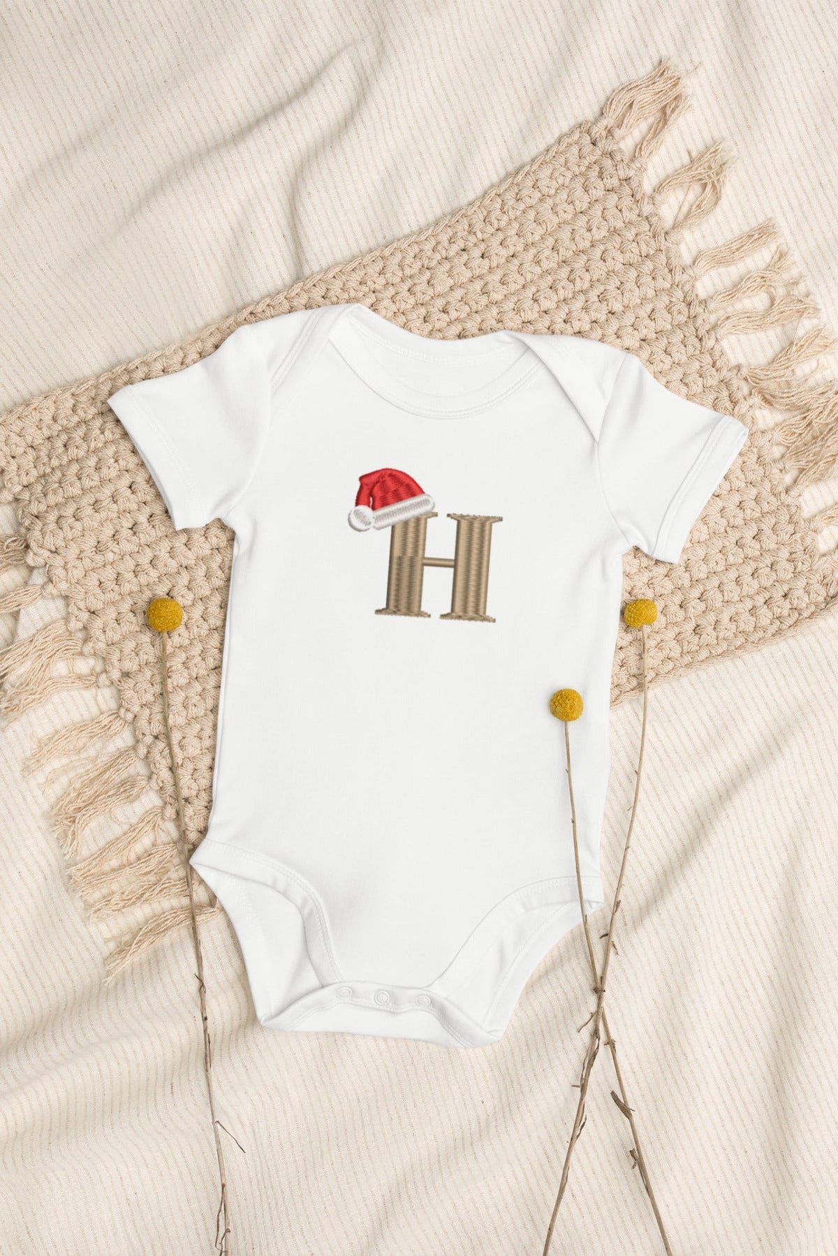Santa Hat With Initial Bodysuit Vest