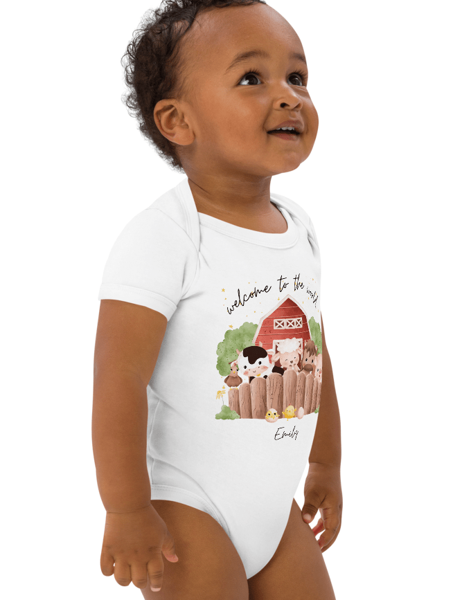 Welcome to the World Farm Animals (Personalised Name Bodysuit) - Cozy Crew Club