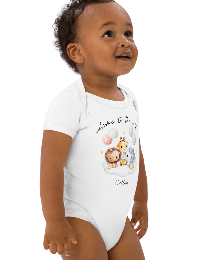 Welcome to the World Safari Balloons (Personalised Name Bodysuit) - Cozy Crew Club
