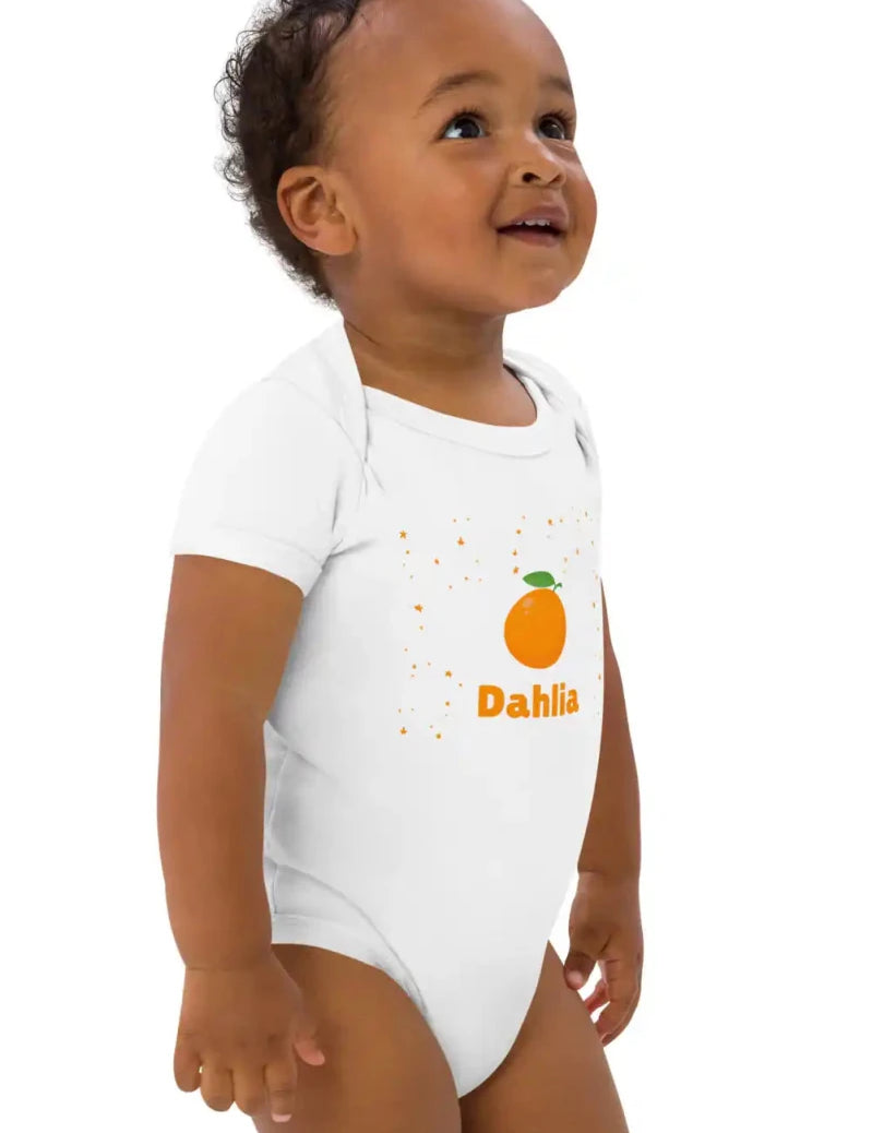 Orange Personalised Bodysuit in White - Cozy Crew Club
